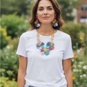 TAGUA FLOWERS Bib NECKLACE Set 3pc statement natural nut jewelry Artisan Artsy